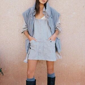 Free People We the Free Smock Mini Overalls Dress in Pillow Talk Stripe - XS